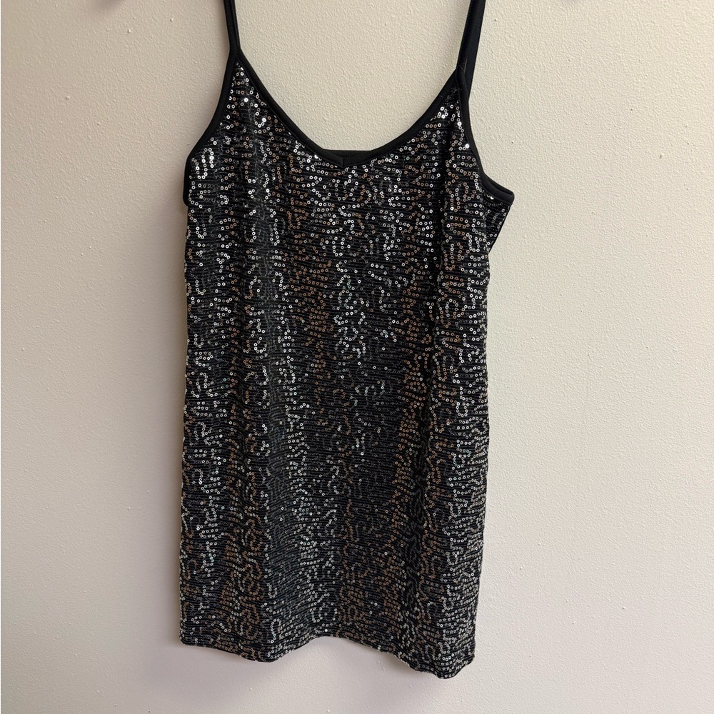 Y2K VANITY Black Sequin Spaghetti-Strap Tank Top